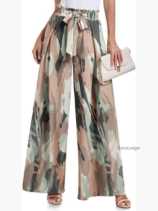 Pants - High Waisted Palazzo Pants with Pockets Wide Leg Trousers